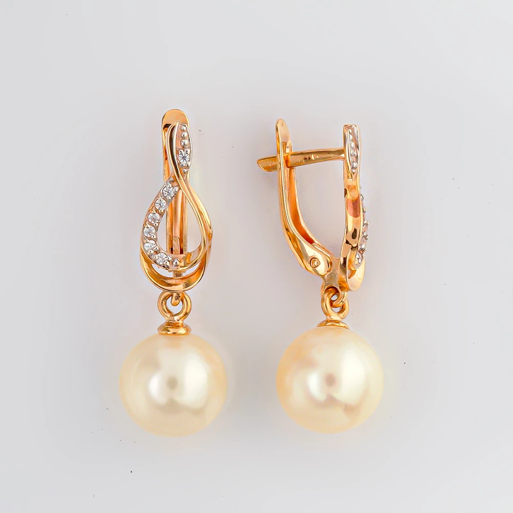 Серьги с культивированным жемчугом из красного золота 585 пробы