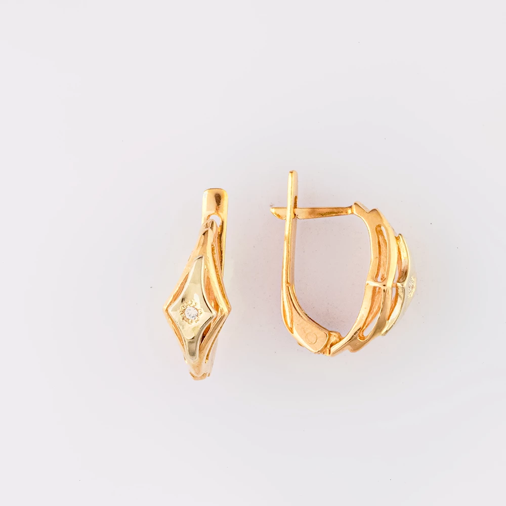Серьги с фианитом из красного золота 585 пробы