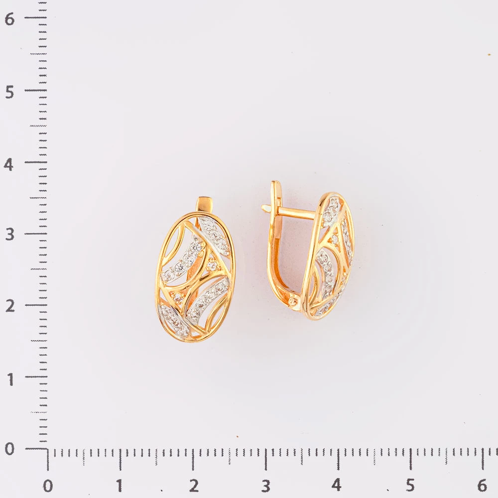 Серьги с фианитом из красного золота 585 пробы