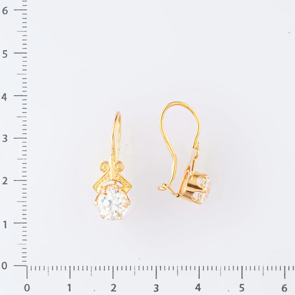 Серьги с фианитом из красного золота 583 пробы