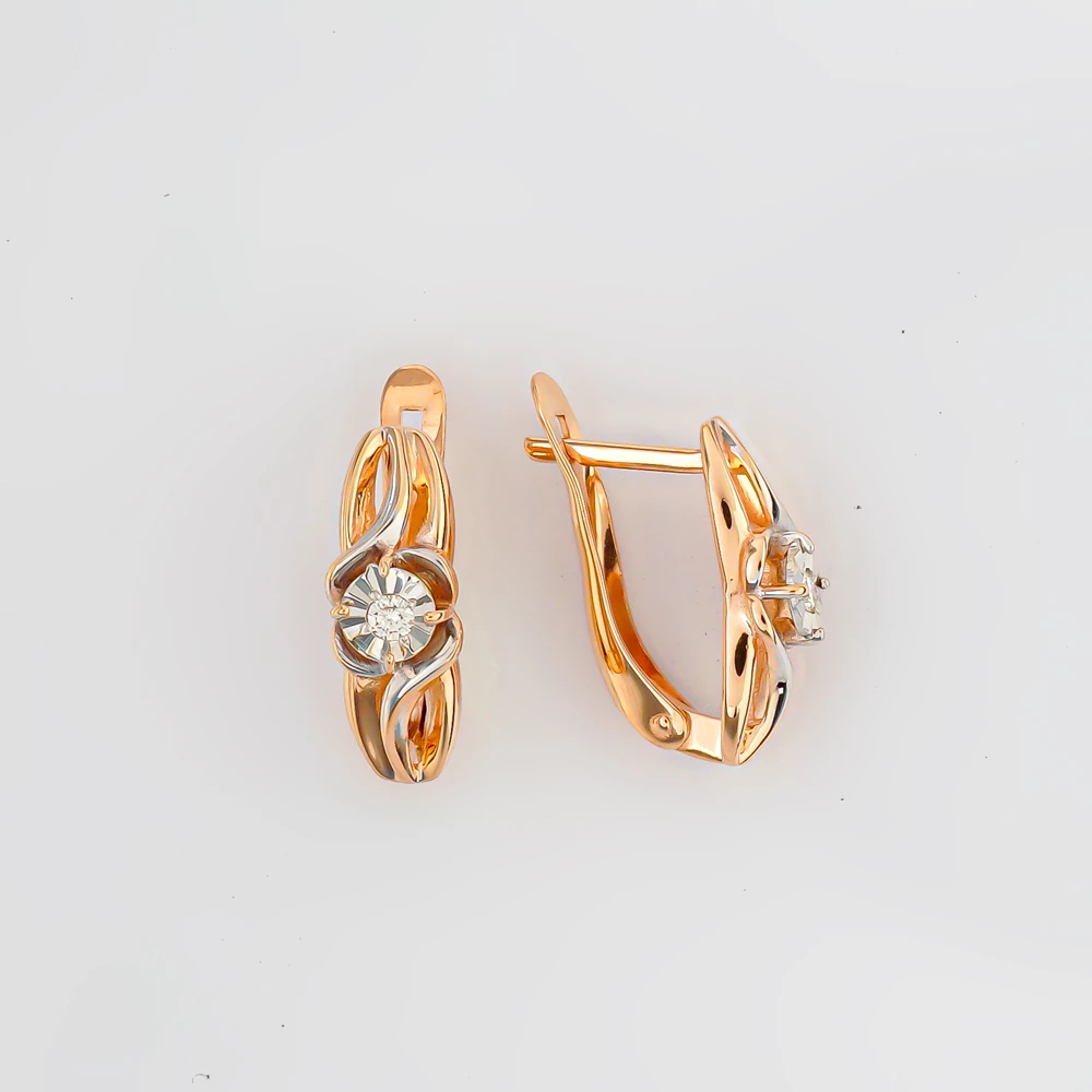 Серьги с бриллиантом из желтого золота 585 пробы