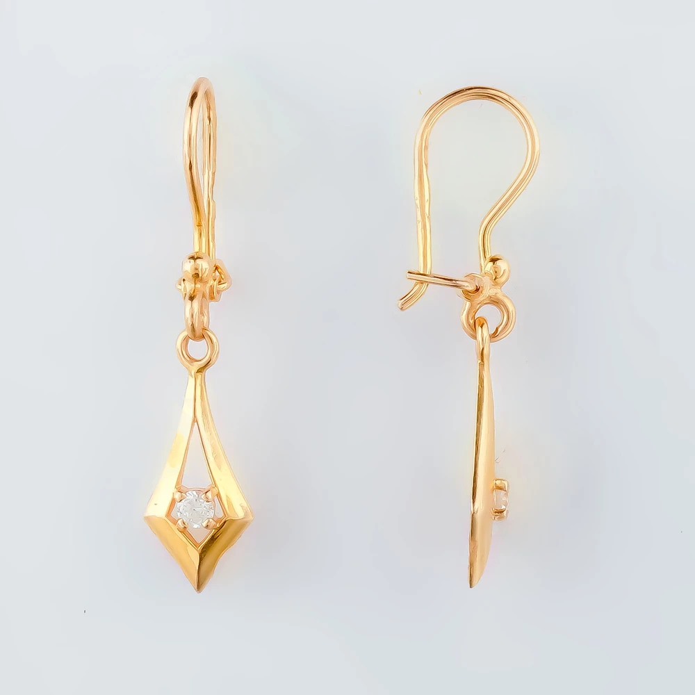 Серьги с фианитом из красного золота 585 пробы