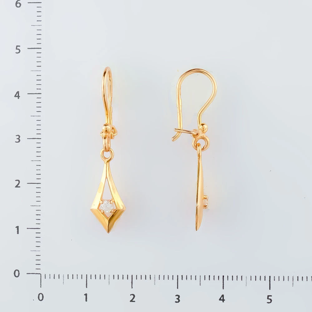 Серьги с фианитом из красного золота 585 пробы