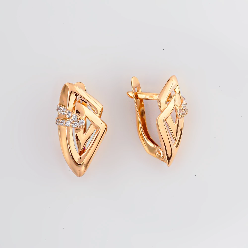 Серьги с фианитом из красного золота 585 пробы