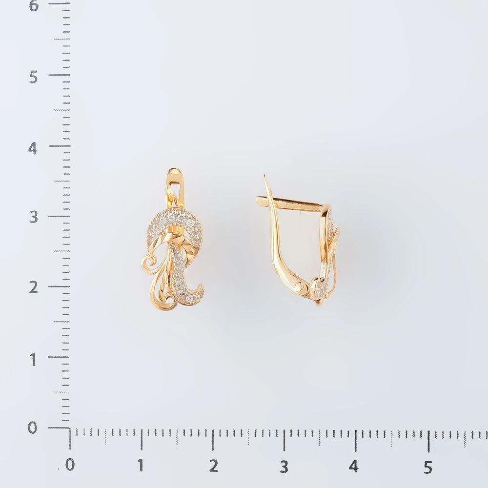 Серьги с фианитом из красного золота 585 пробы