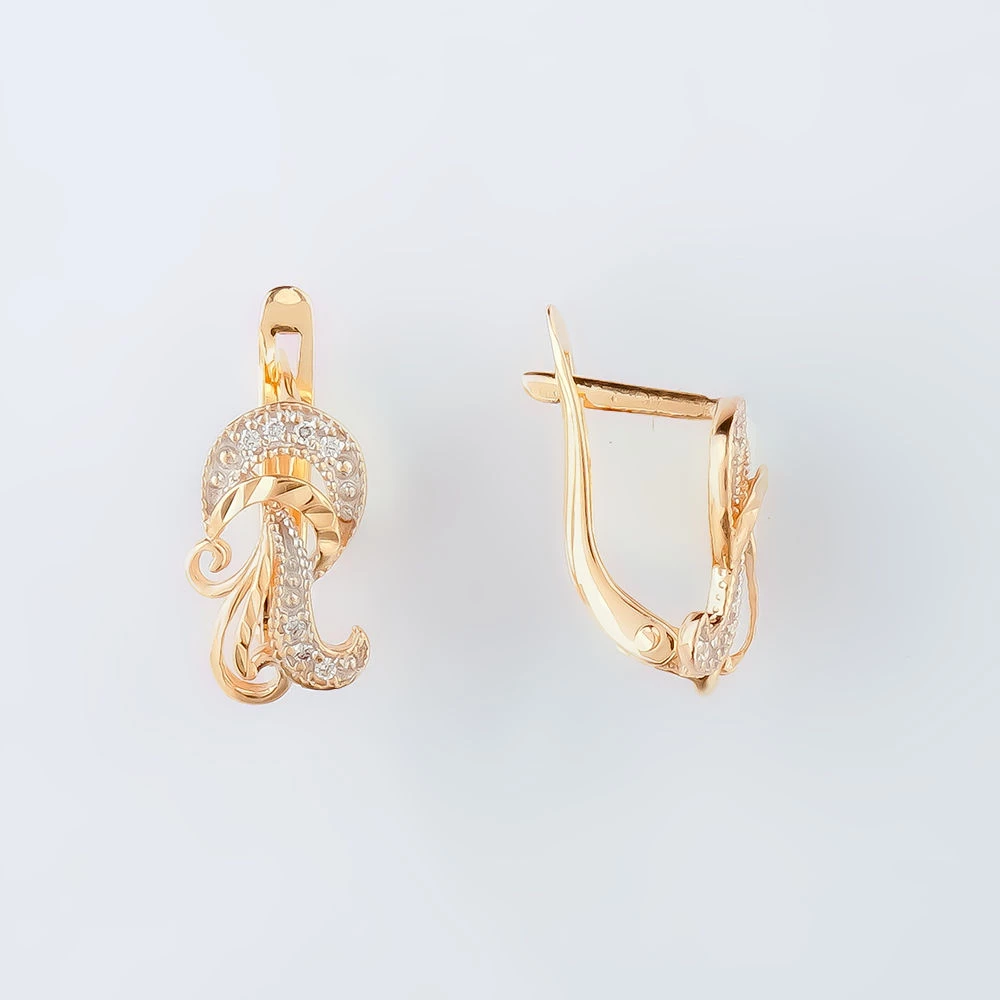 Серьги с фианитом из красного золота 585 пробы