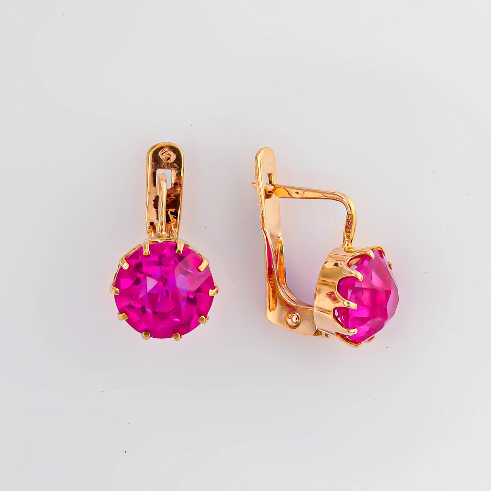 Серьги с фианитом из красного золота 583 пробы