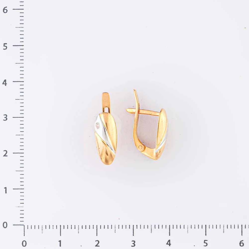 Серьги с фианитом из красного золота 585 пробы