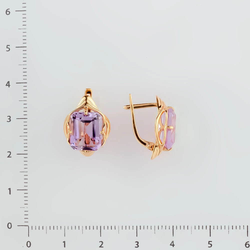 Серьги с аметистом из красного золота 585 пробы