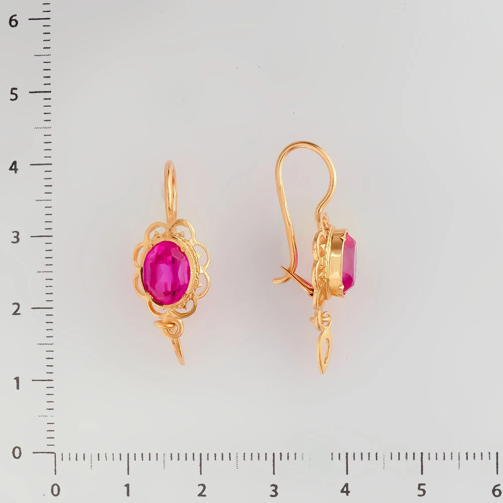 Серьги с фианитом из красного золота 583 пробы