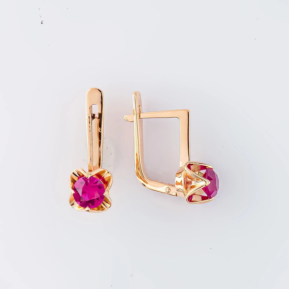 Серьги с фианитом из красного золота 583 пробы