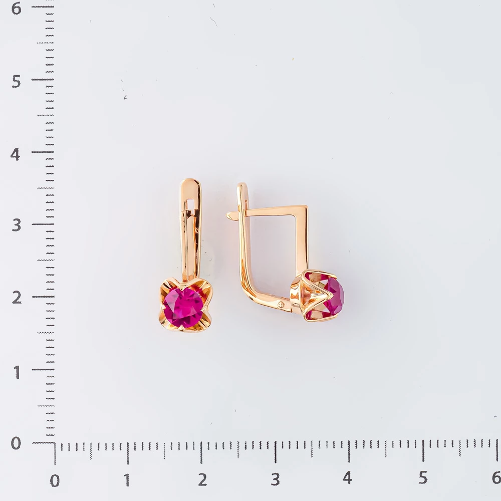 Серьги с фианитом из красного золота 583 пробы