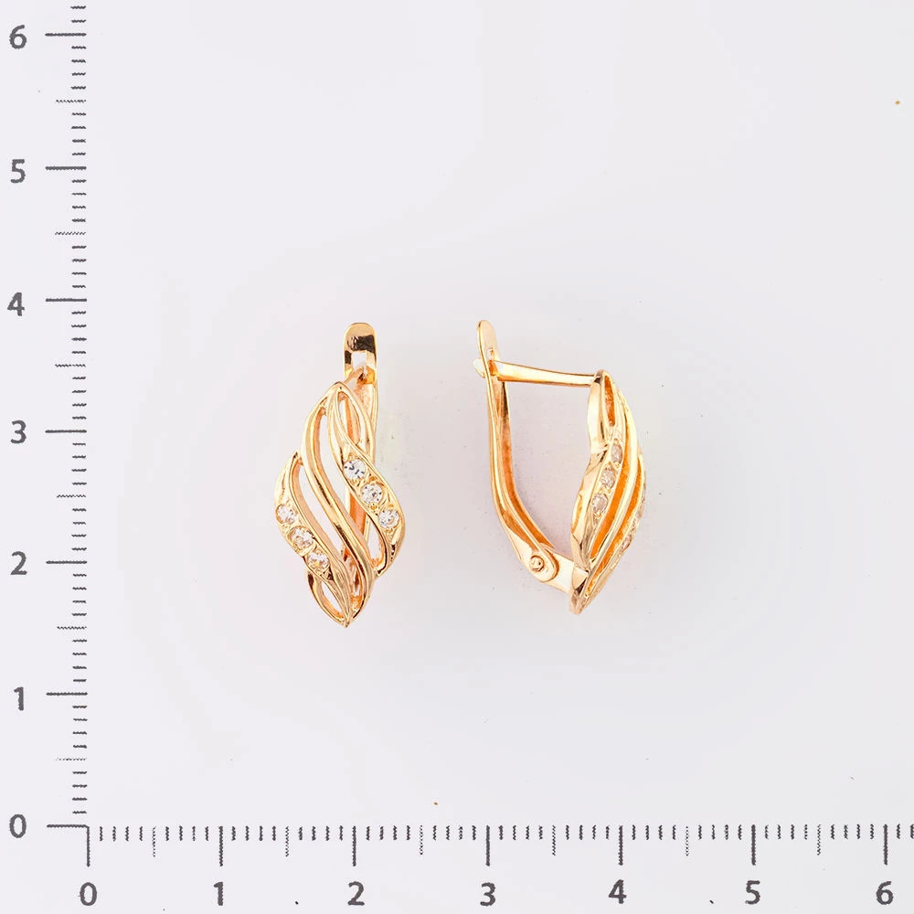 Серьги с фианитом из красного золота 585 пробы