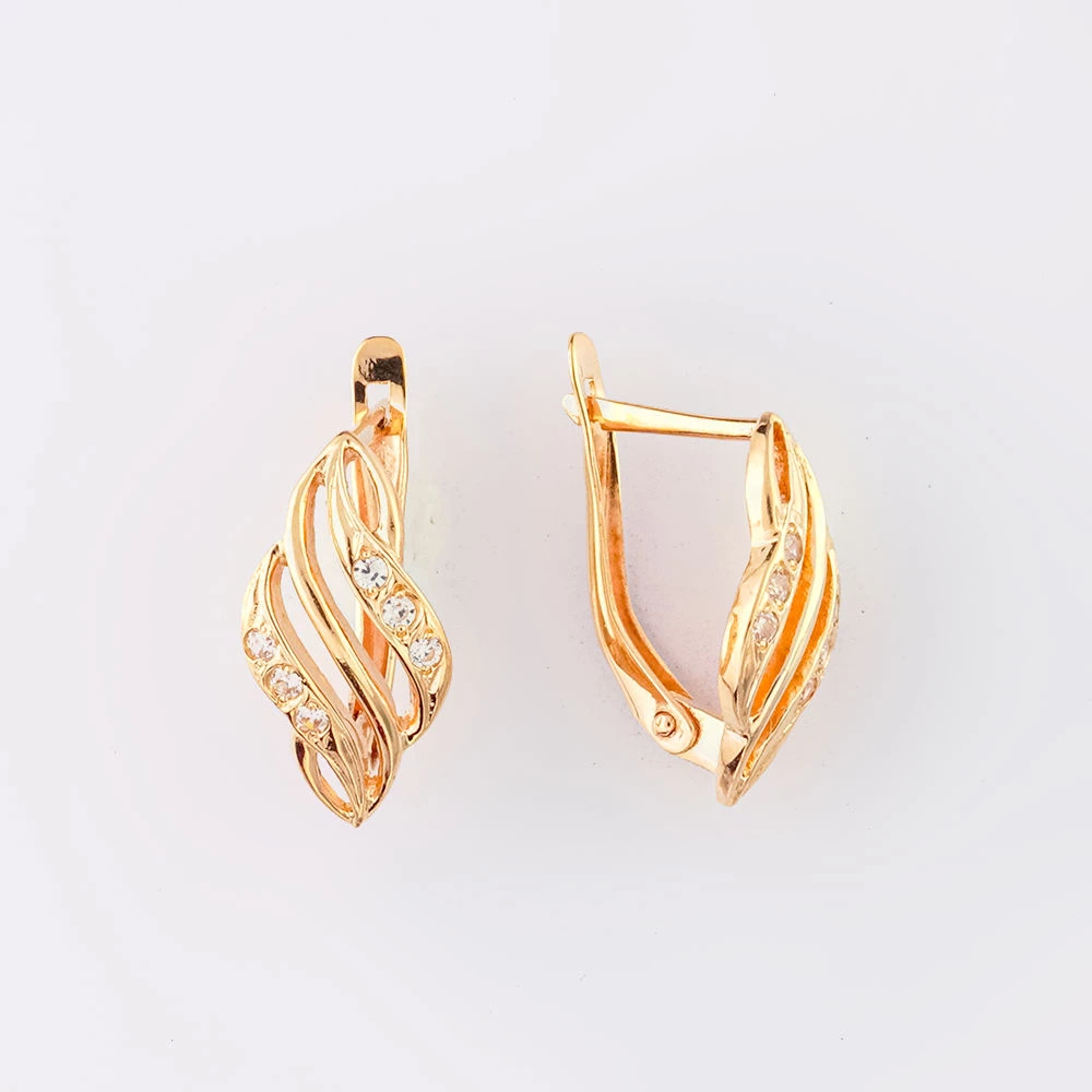 Серьги с фианитом из красного золота 585 пробы