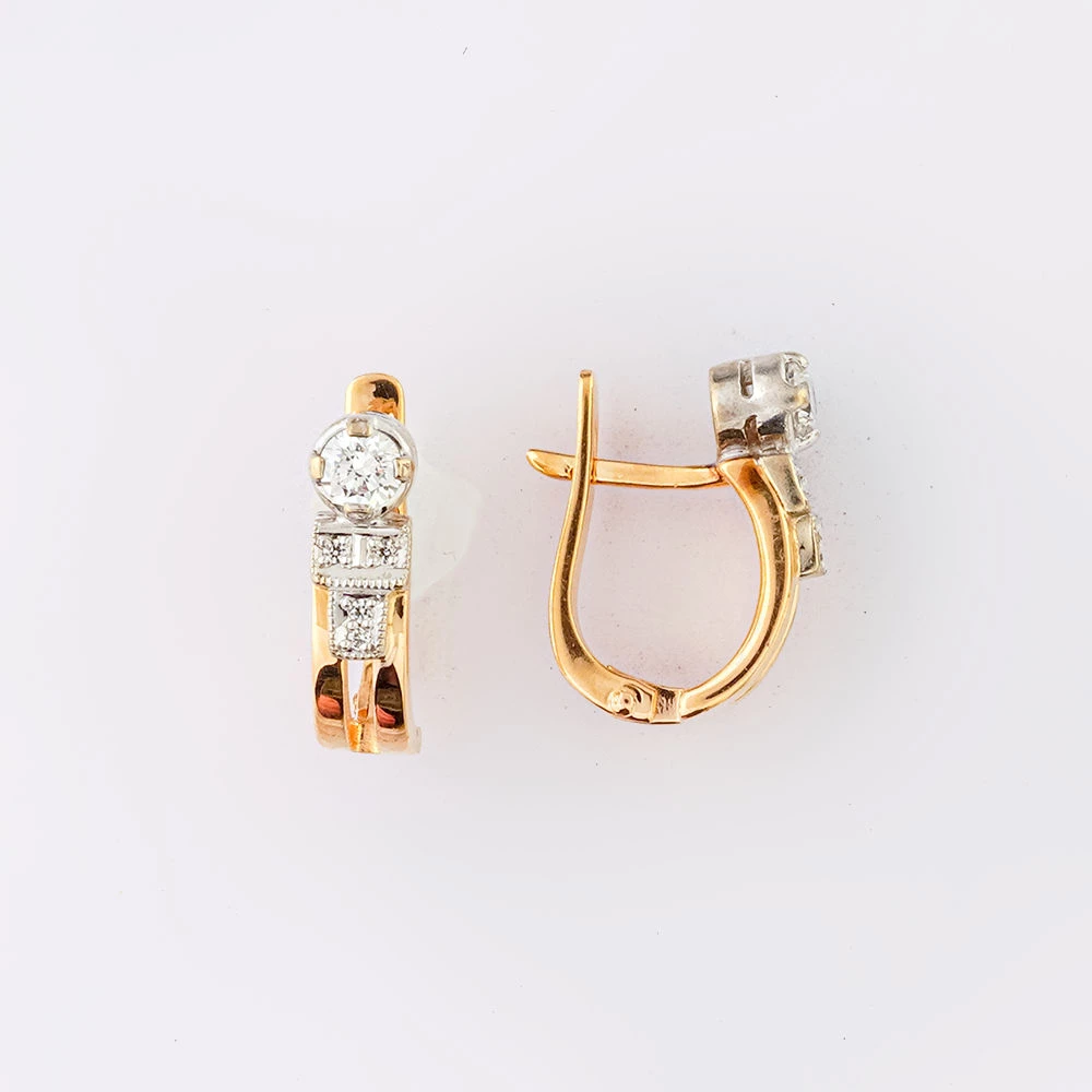 Серьги с фианитом из красного золота 585 пробы