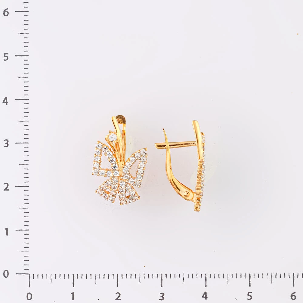 Серьги с фианитом из красного золота 585 пробы