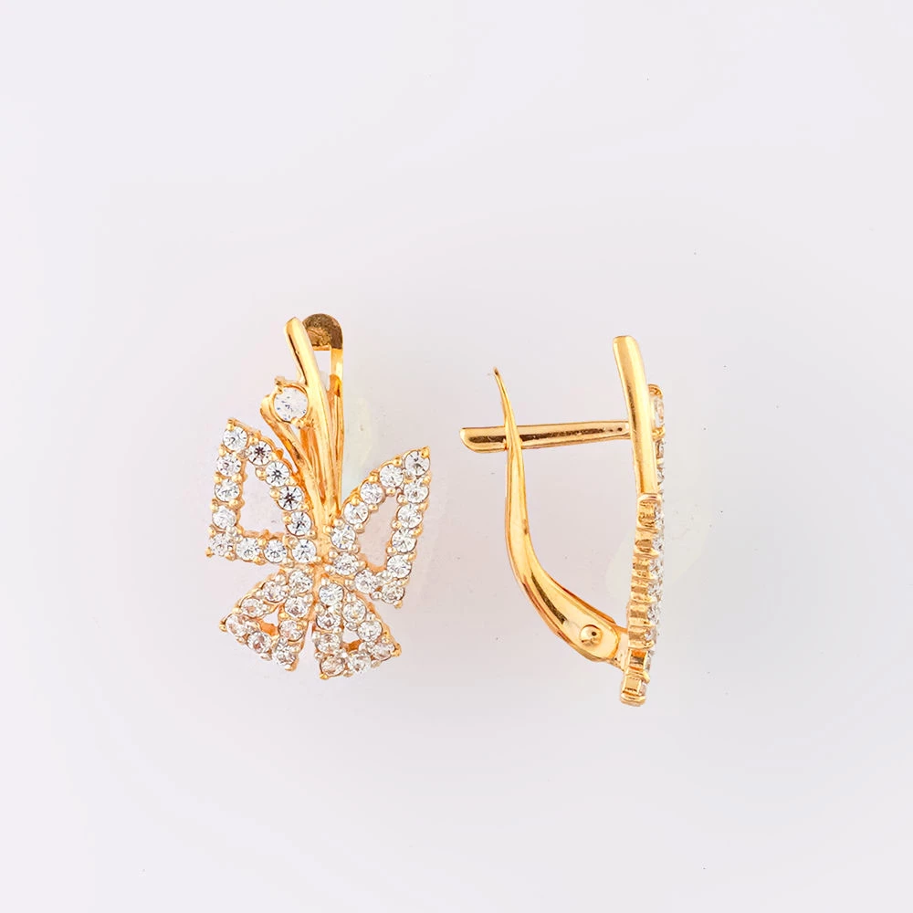 Серьги с фианитом из красного золота 585 пробы