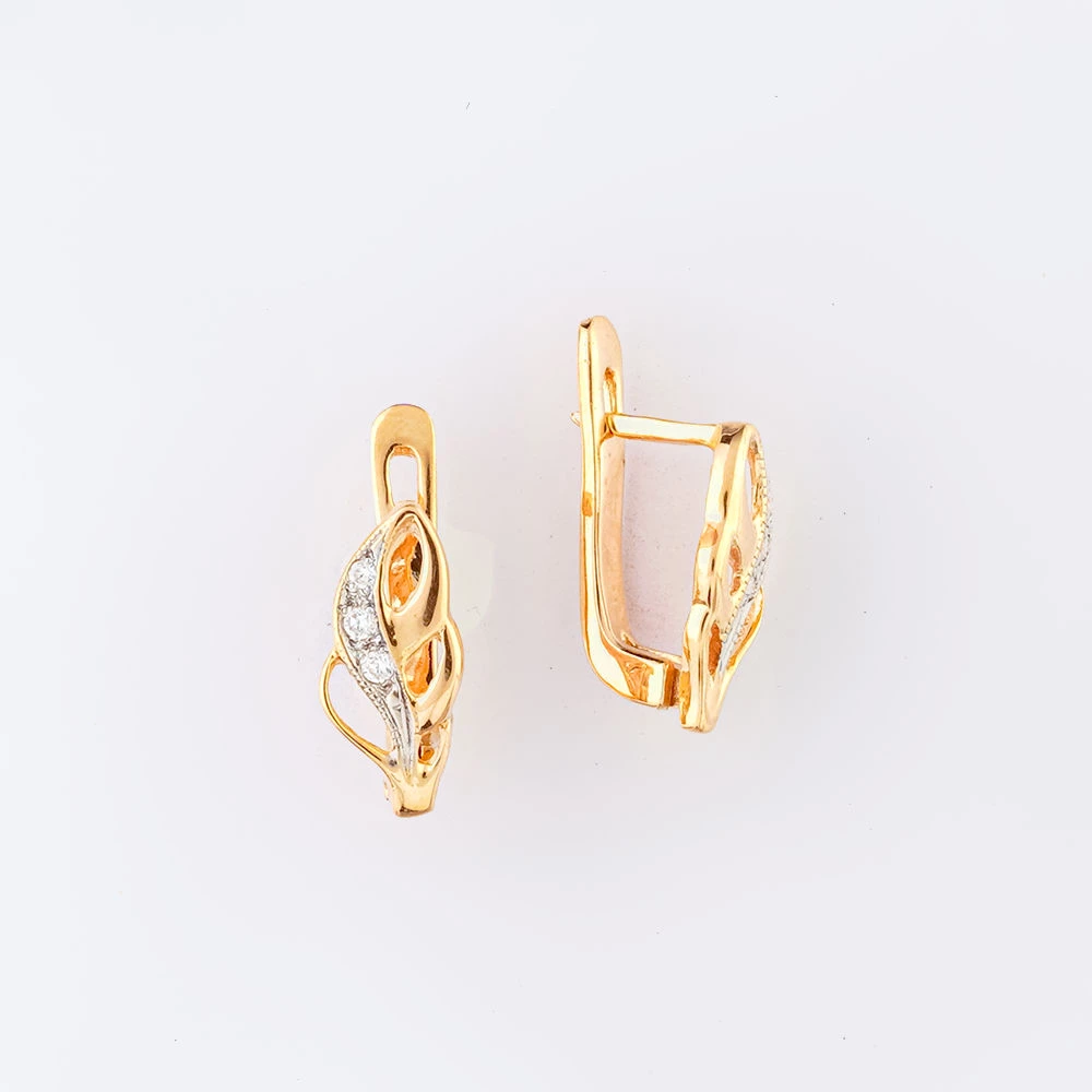 Серьги с фианитом из красного золота 585 пробы