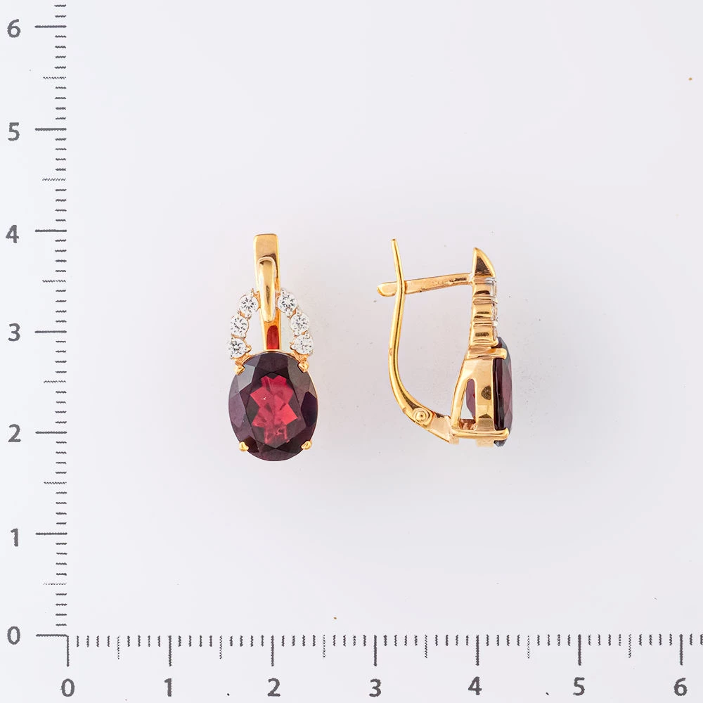 Серьги с гранатом из красного золота 585 пробы