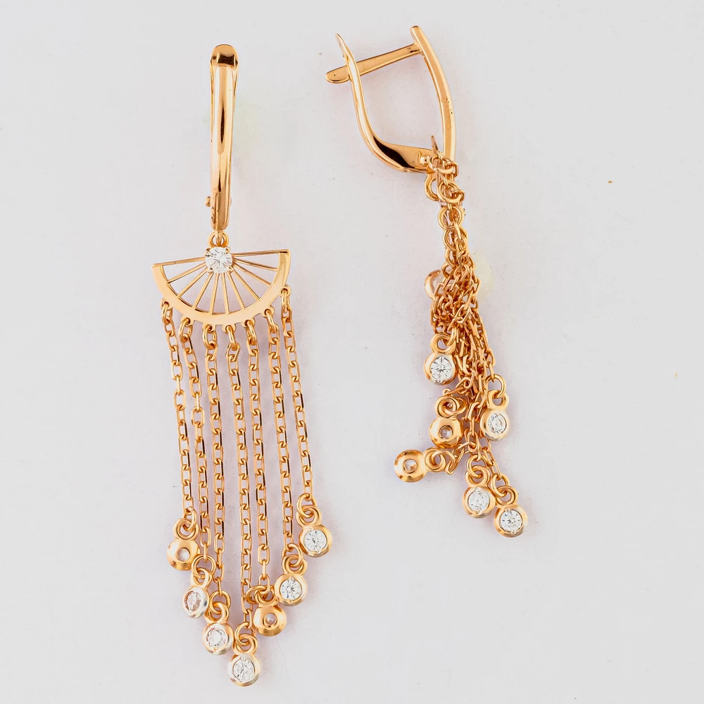 Серьги с фианитом из красного золота 585 пробы Серьги с фианитом из красного золота 585 пробы