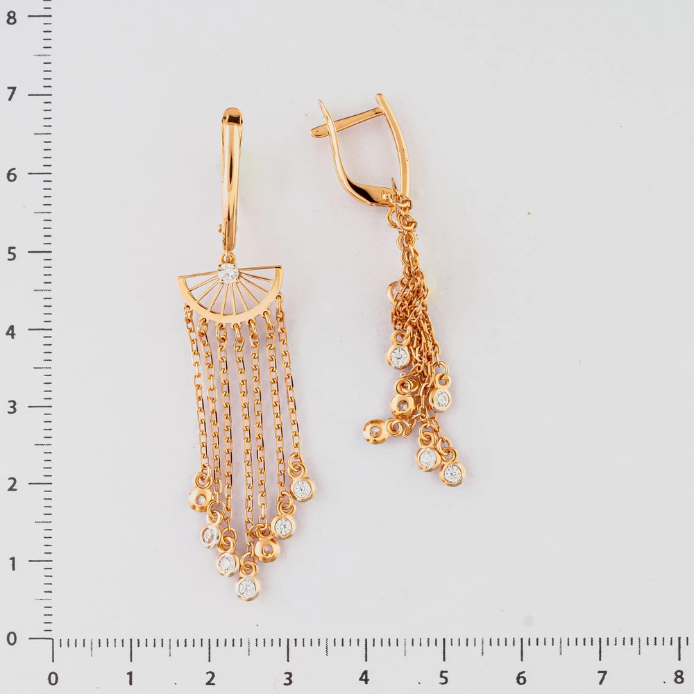 Серьги с фианитом из красного золота 585 пробы Серьги с фианитом из красного золота 585 пробы