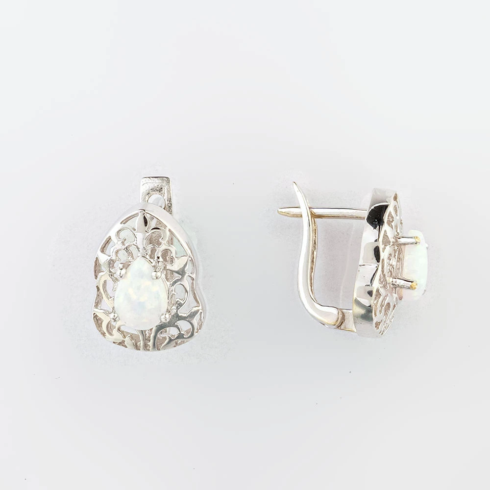 Серьги с опалом синтетическим из белого золота 585 пробы