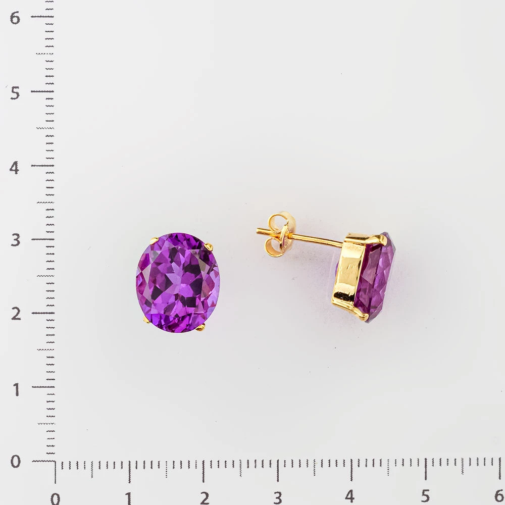 Серьги с аметистом из желтого золота 585 пробы