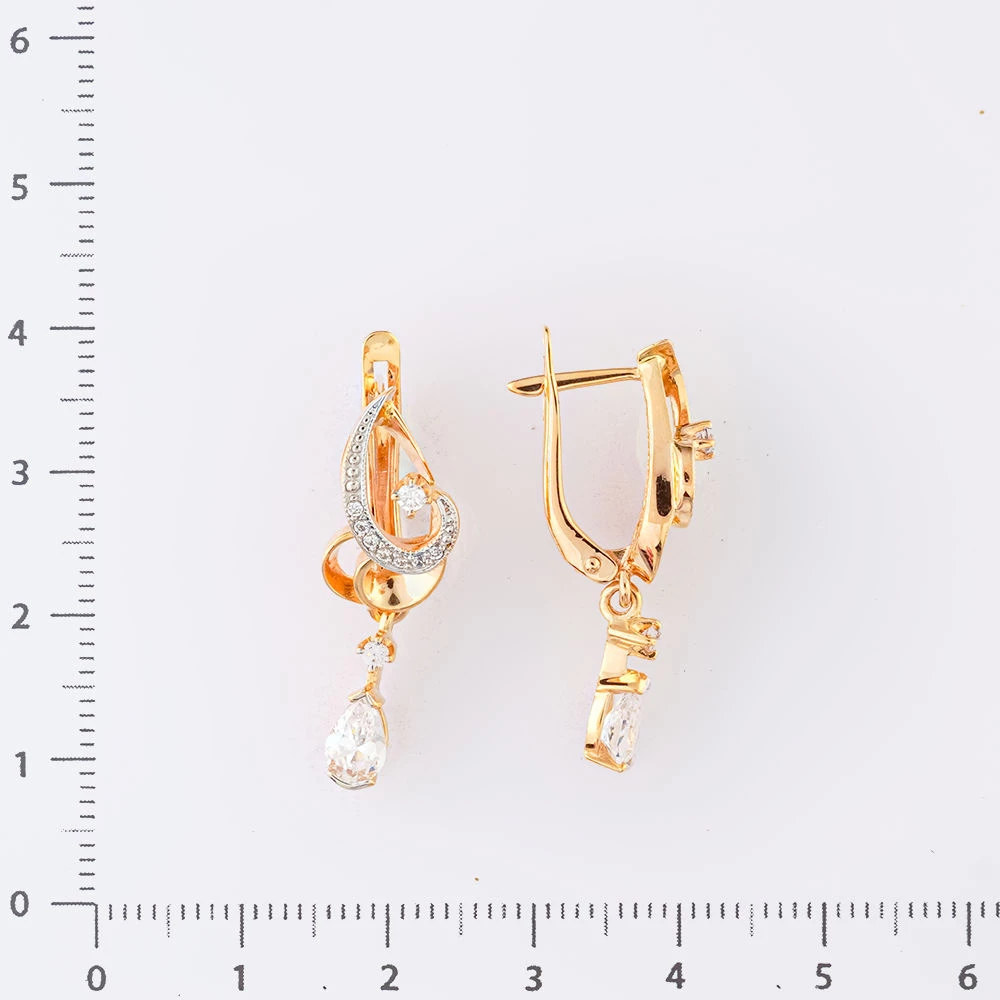 Серьги с фианитом из красного золота 585 пробы