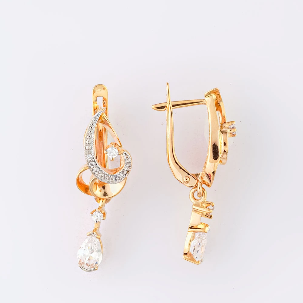 Серьги с фианитом из красного золота 585 пробы