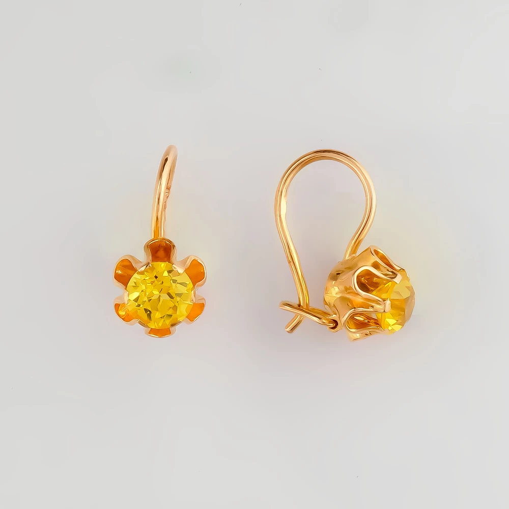 Серьги с фианитом из красного золота 583 пробы