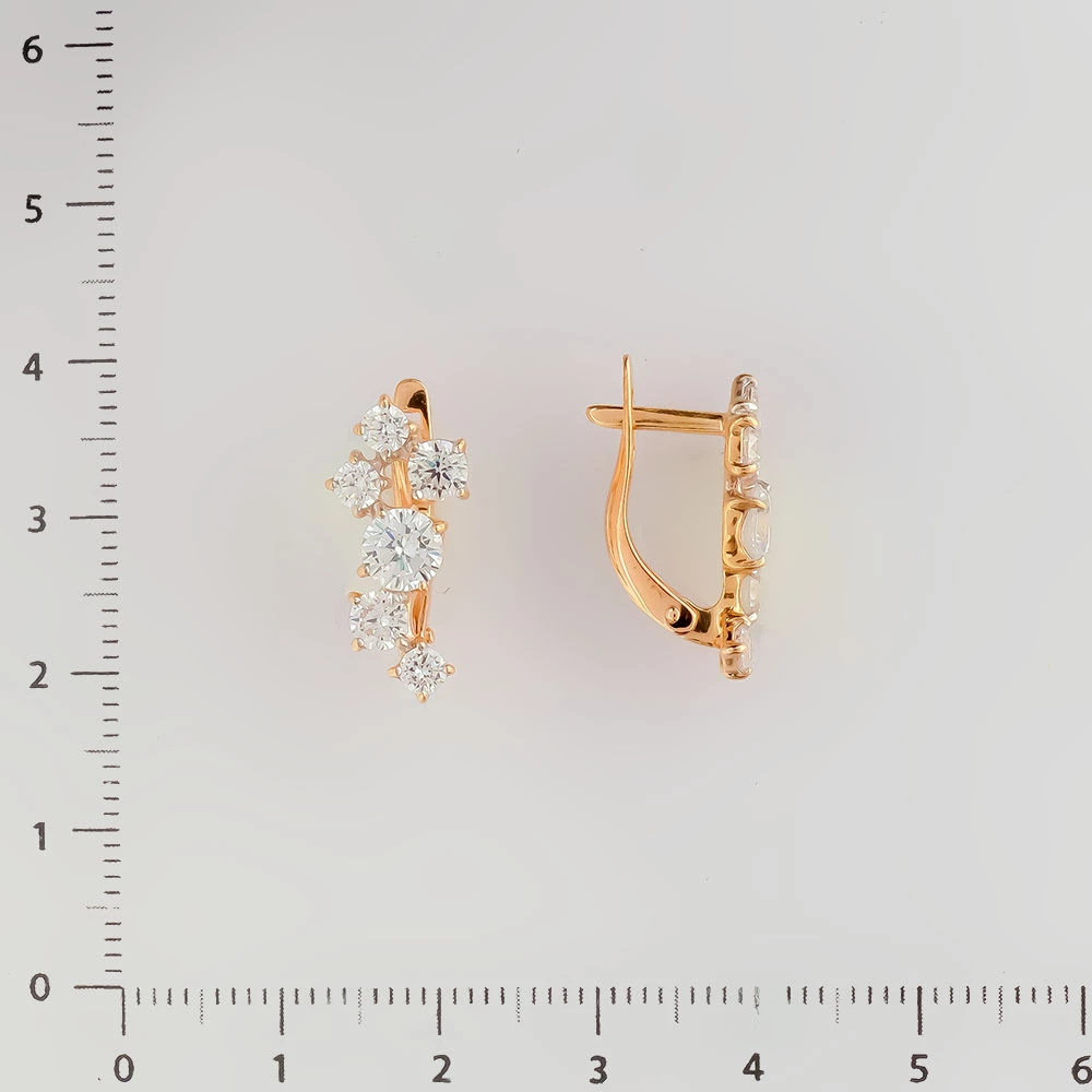 Серьги с фианитом из красного золота 585 пробы