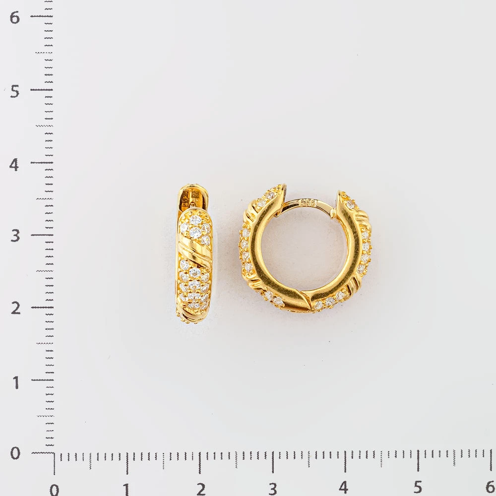 Серьги конго с фианитом из желтого золота 585 пробы