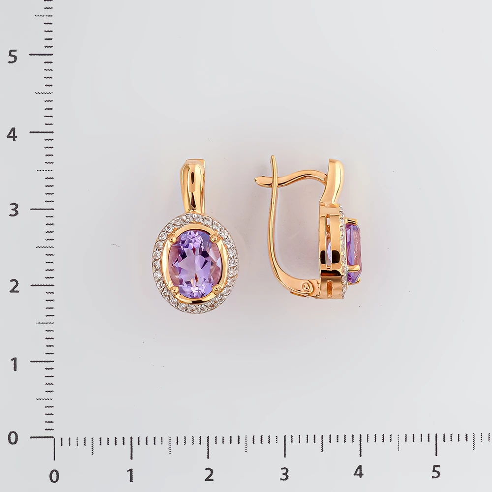 Серьги с аметистом из красного золота 585 пробы