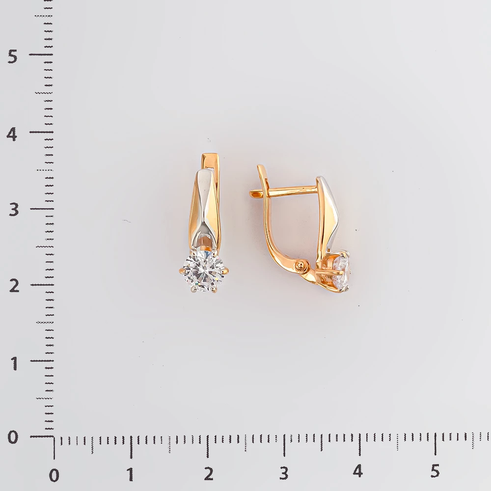 Серьги с фианитом из красного золота 585 пробы