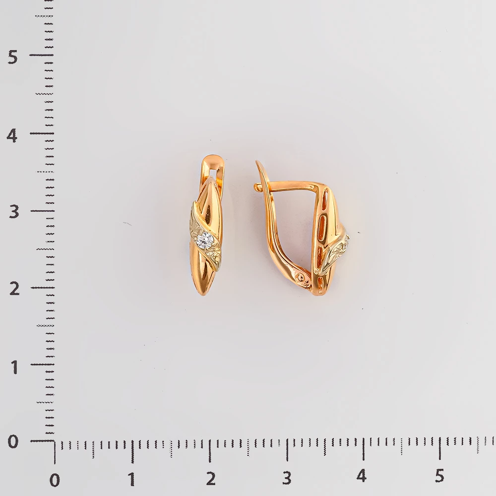 Серьги с фианитом из красного золота 585 пробы