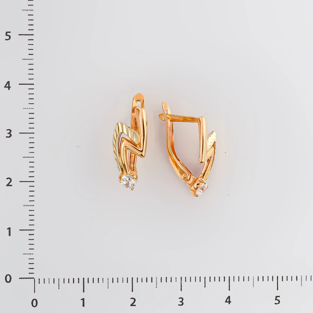 Серьги с фианитом из красного золота 585 пробы