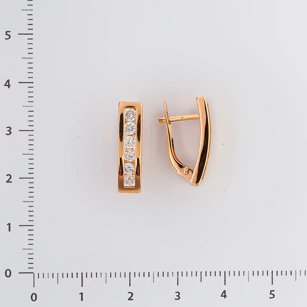 Серьги с фианитом из красного золота 585 пробы