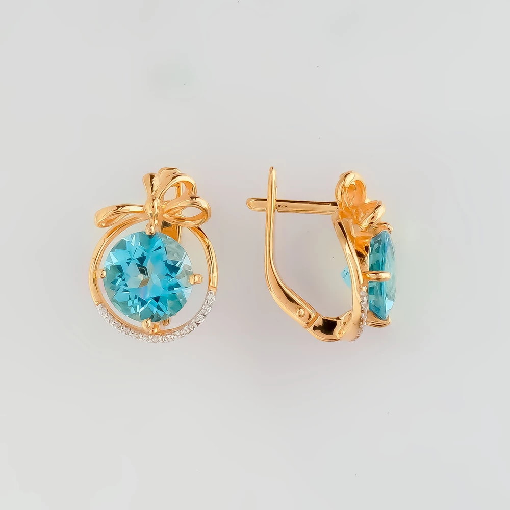 Серьги с топазом из красного золота 585 пробы