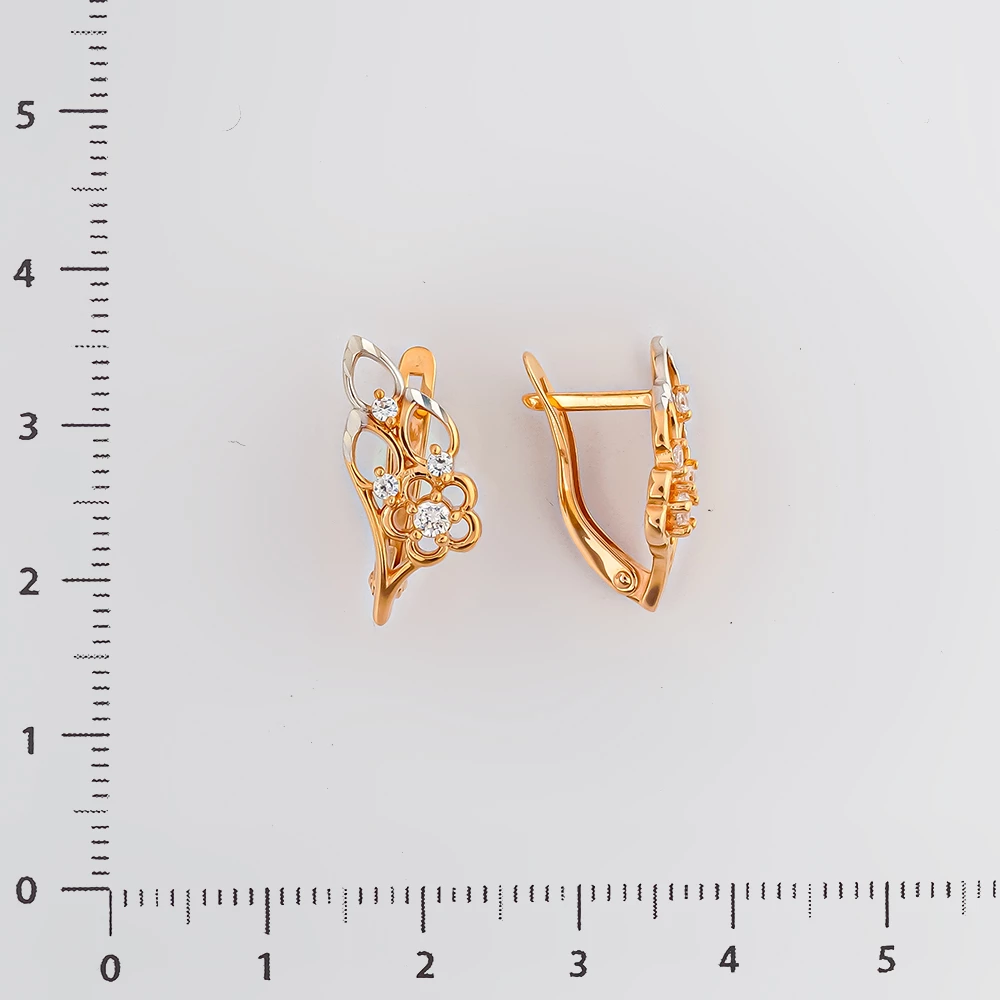 Серьги с фианитом из красного золота 585 пробы