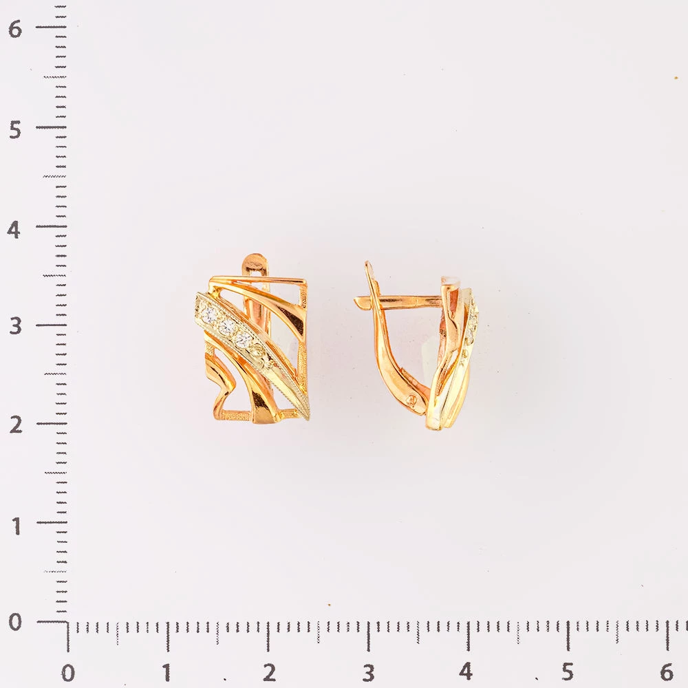 Серьги с фианитом из красного золота 585 пробы