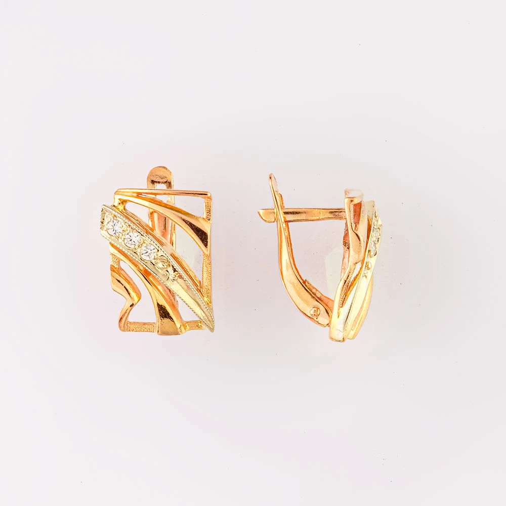 Серьги с фианитом из красного золота 585 пробы