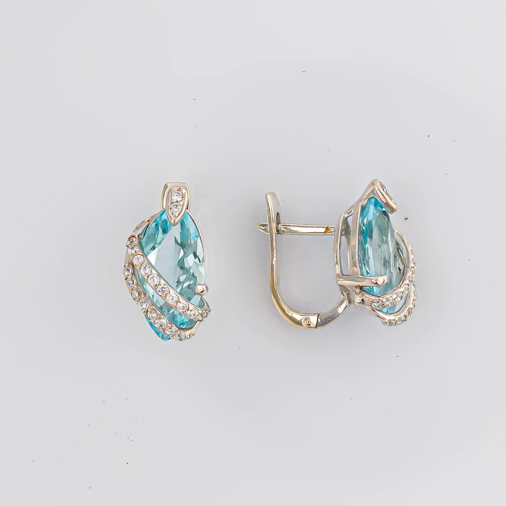 Серьги с топазом из белого золота 585 пробы