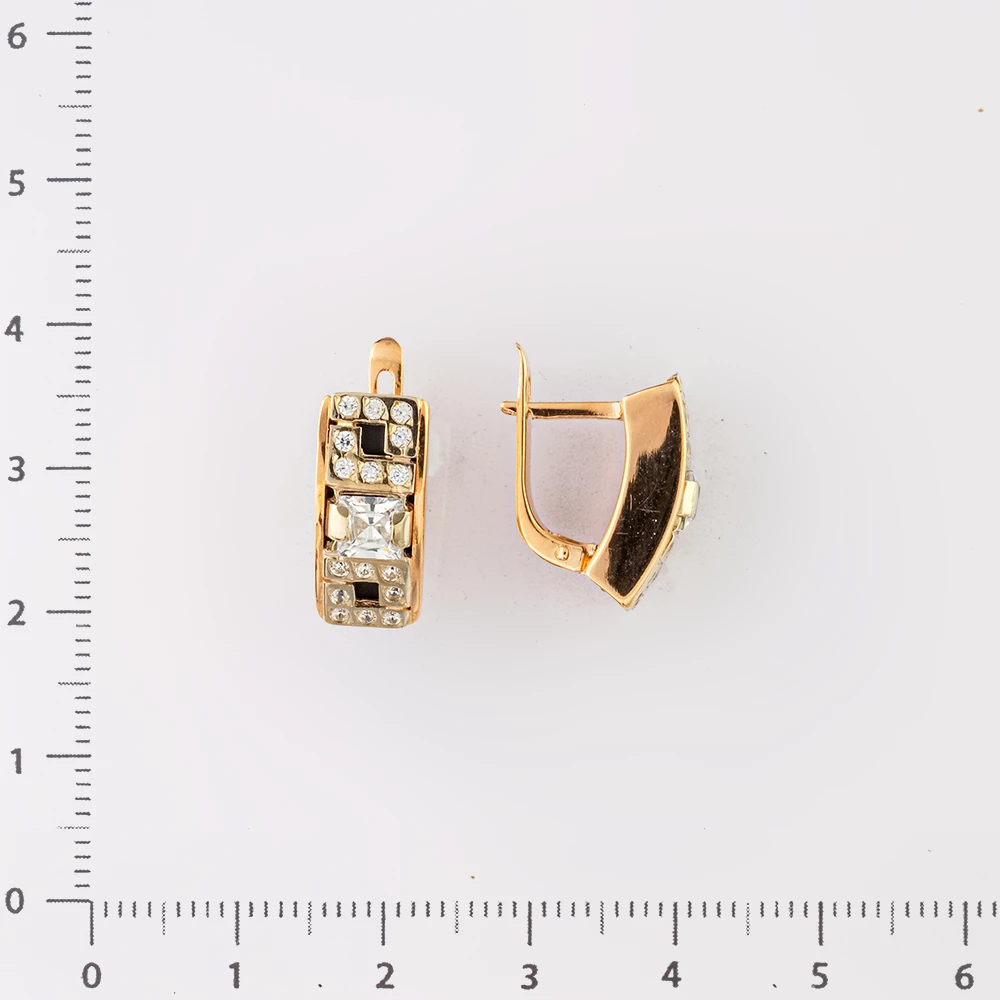 Серьги с фианитом из красного золота 585 пробы