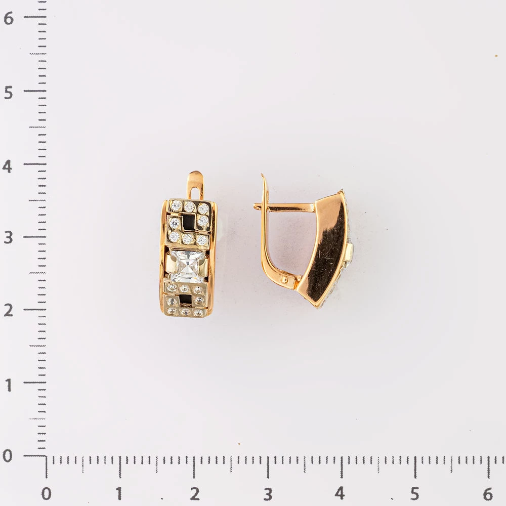 Серьги с фианитом из красного золота 585 пробы