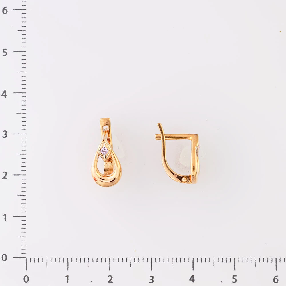 Серьги с фианитом из красного золота 585 пробы