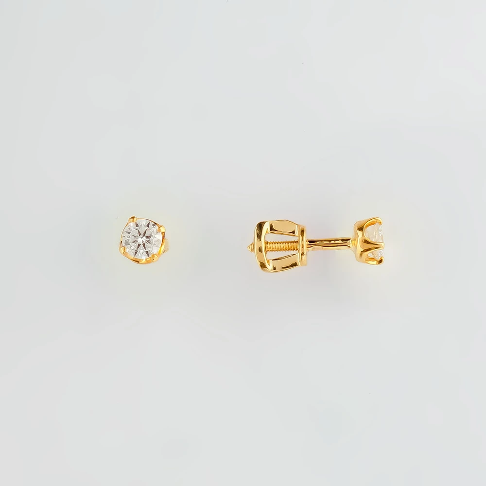 Серьги с бриллиантом из желтого золота 585 пробы