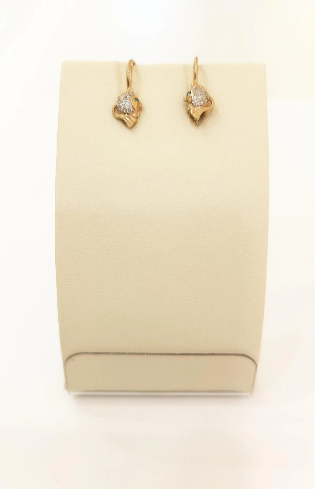 Серьги с фианитом из красного золота 585 пробы