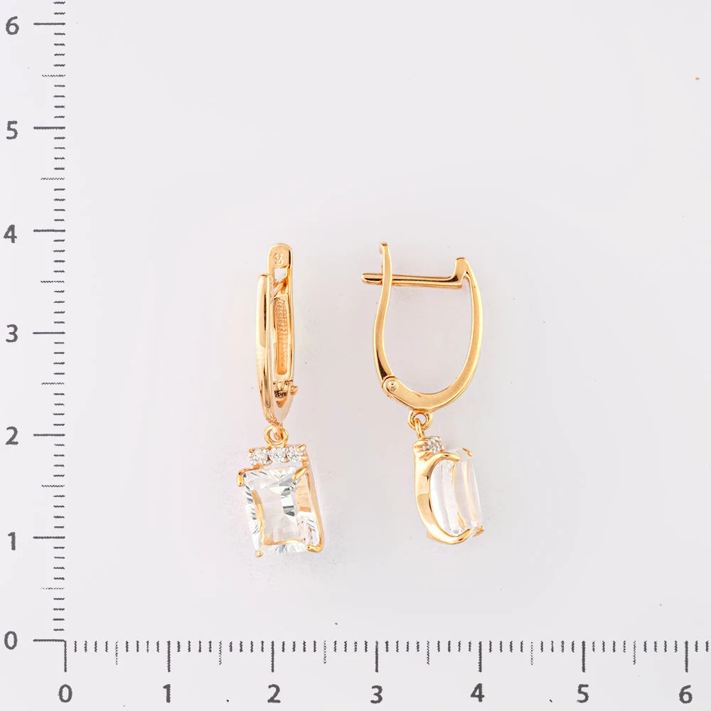 Серьги с фианитом из красного золота 585 пробы