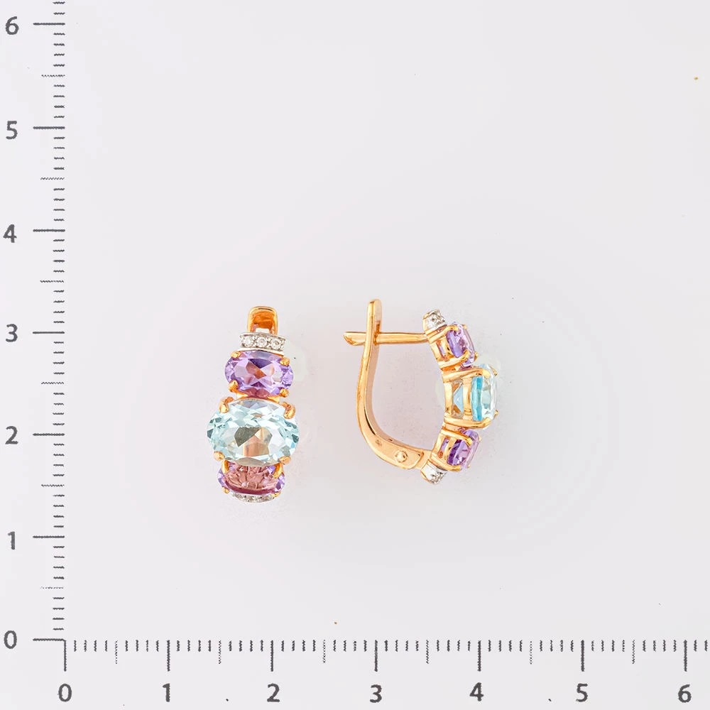 Серьги с аметистом из красного золота 585 пробы