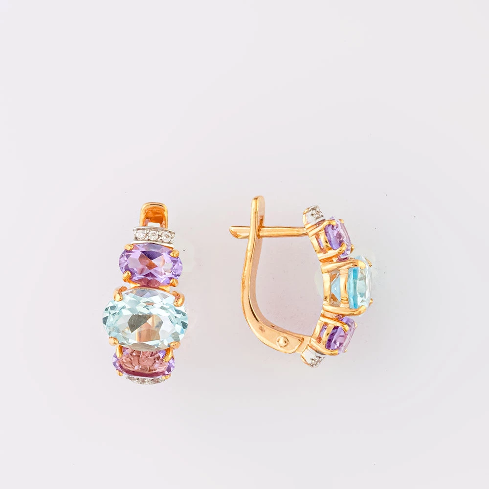 Серьги с аметистом из красного золота 585 пробы